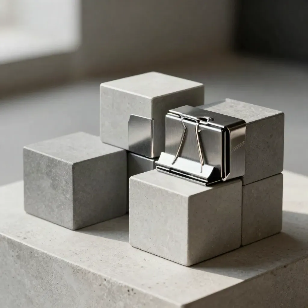 Modular access blocks with a corner connector and clip on matte stone, softly lit.